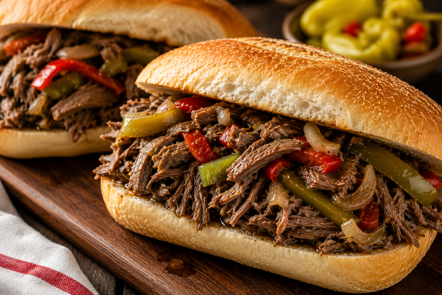 Crockpot Italian beef served on sandwich rolls
