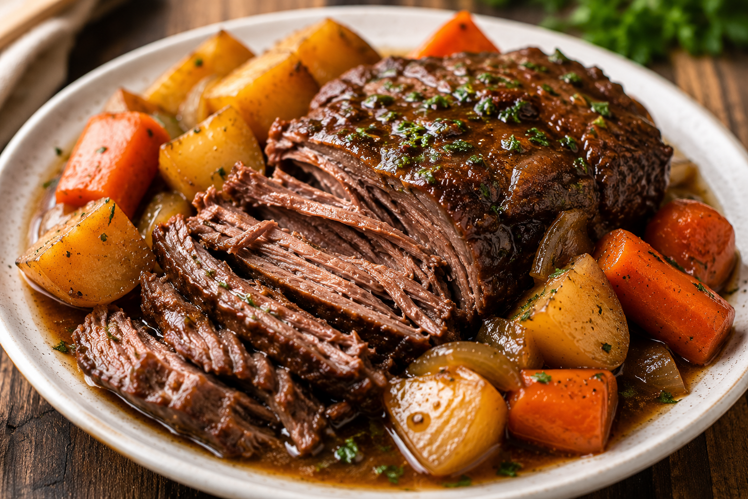 Tender crockpot pot roast with vegetables